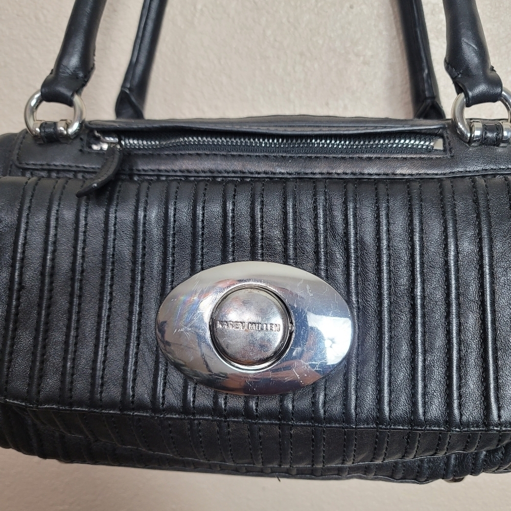 Karen Millen Luxury Leather Handbag Double Handle Black MINT Large - Picture 6 of 13